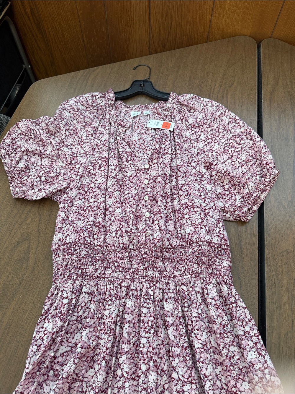 GAP Pink Floral Smocked Waist Midi Dress